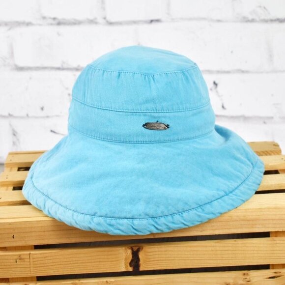 Vintage Turquoise Cotton Wide Brim Bucket Sun Hat - Picture 1 of 6